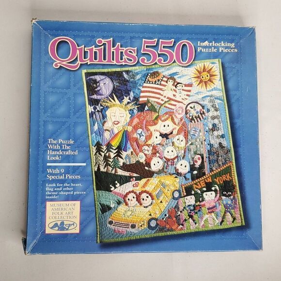 Vintage Quilt Jigsaw Puzzle America New York Cats Taxi Flag Rainbow Complete - Picture 3 of 3
